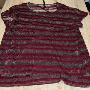 Seven7 luxe Women's Striped Burgundy Top short sleeve shirt top